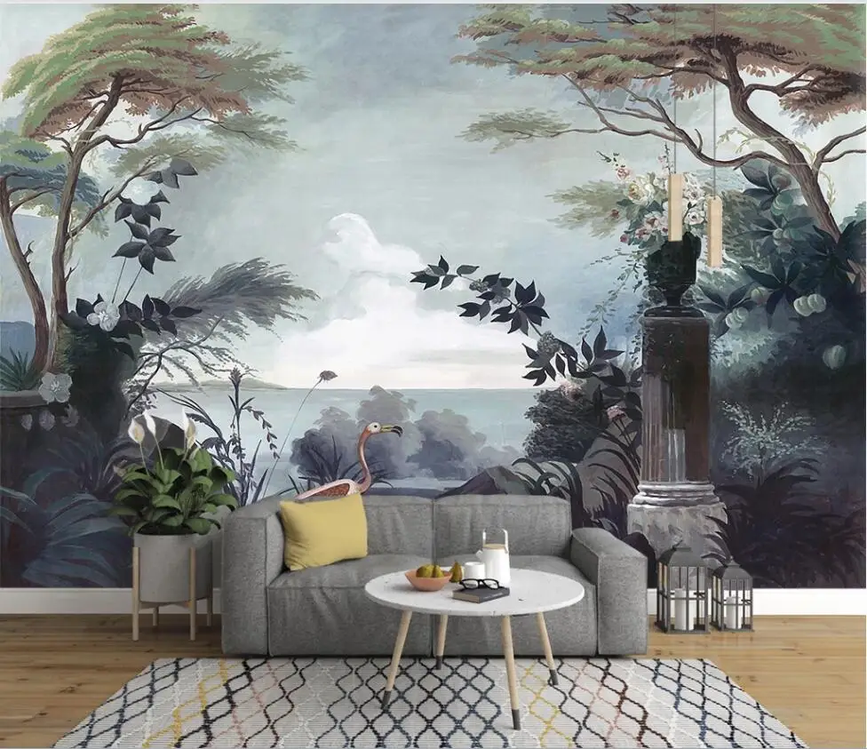 

XUESU Custom wallpaper wall covering hand-painted retro nostalgic rural rainforest mural TV background wall