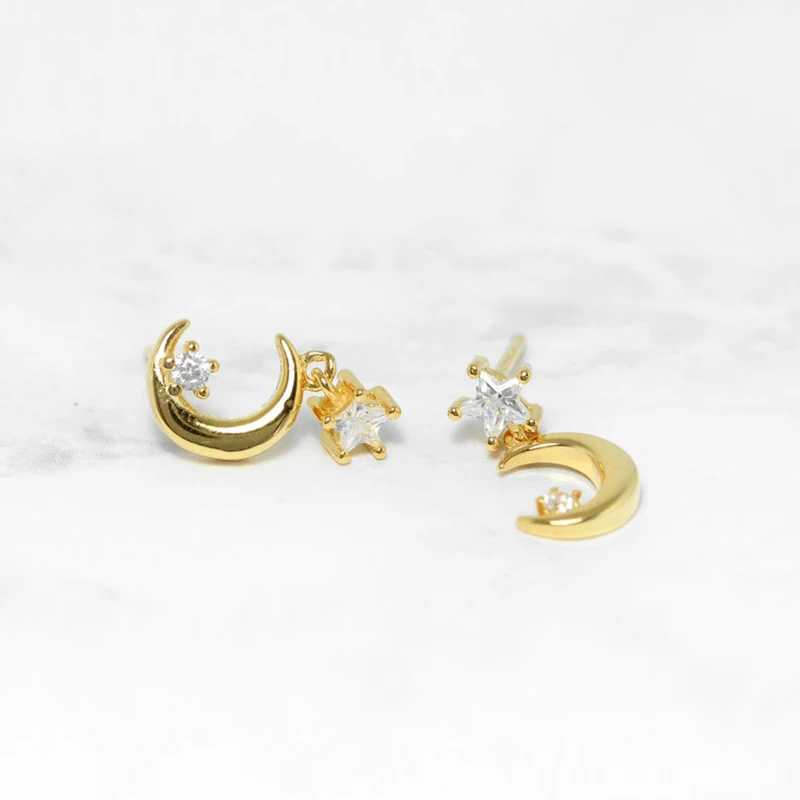 

Aide Cute Bling INS Moon Ziron 925 Sterling Silver Stud Earrings For Anniversary Engagement Romantic Mujer Pendientes Gifts