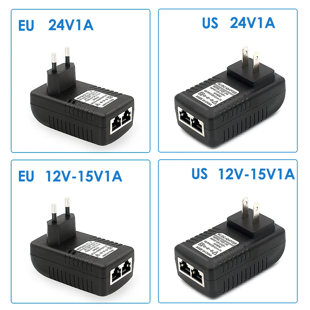 POE 전원 공급 장치 POE 인젝터 AC 220V  DC12V 15V 24V 1A DC48V 0.5A 이더넷 인젝터 POE 전원 어댑터 EU/US 옵션