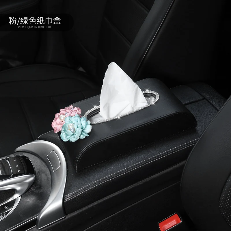 Diamond Crystal PU Leather Car Styling Tissue Box Cute Rose Auto Tissue Box For Girl Women Lady Car Interior Accessories - Название цвета: Box 04