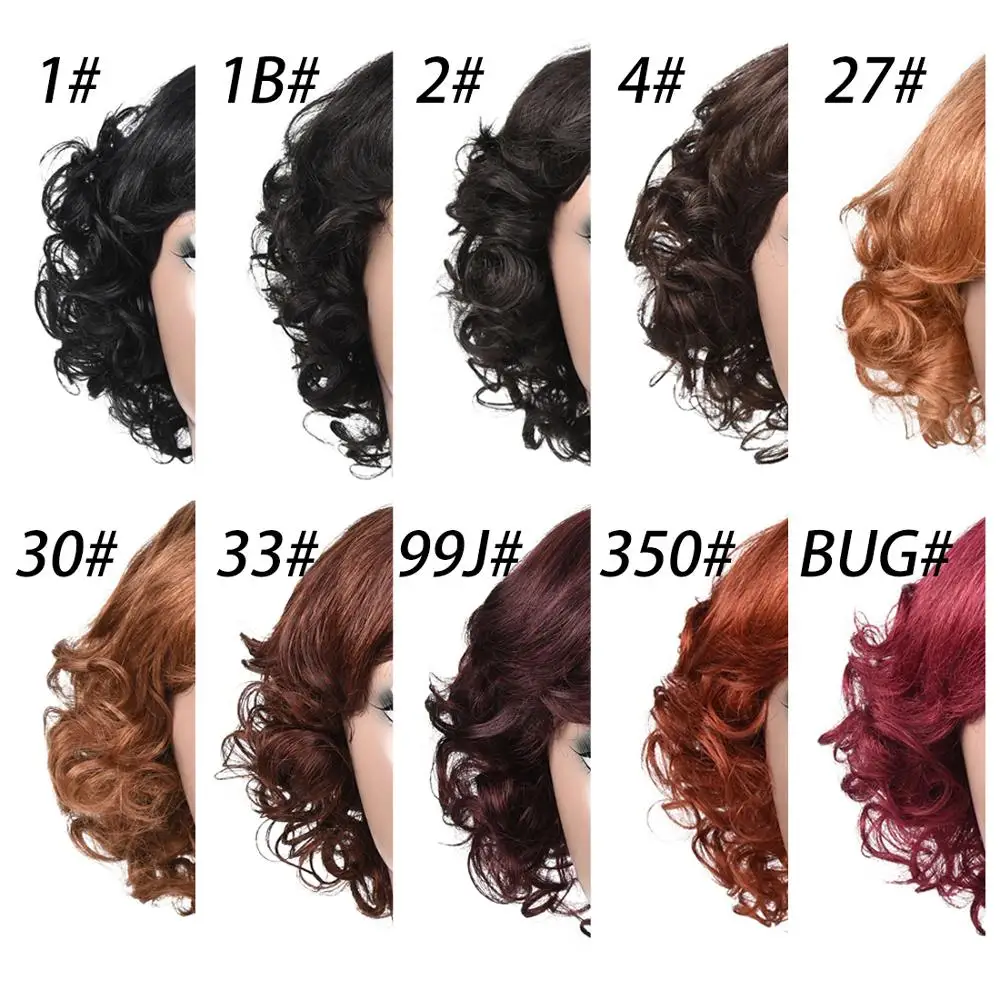 UNA peluca de cabello humano rizado corto para mujer, cabello malayo con densidad de 120%, 11 colores, 8 pulgadas, máquina completa Mad