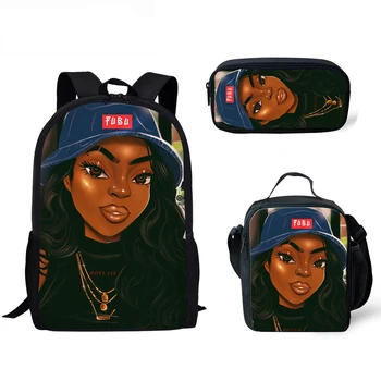 

3pcs / set School Backpacks African Black Girl Schoolbag Kids Book Bag for Children Cartoon School Student Mochila
