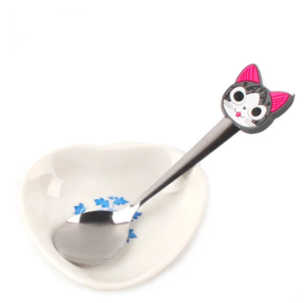 1 шт. Мультяшные животные Китти кошка ручка из нержавеющей стали ложка для перемешивания детский суп кофейные ложечки столовая посуда. Милая посуда - Цвет: 2