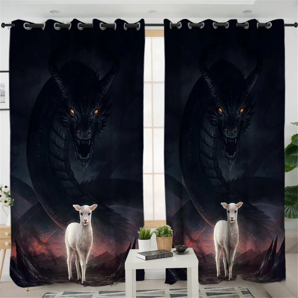 Yin и Yang драконы, черный от JoJoesArt, занавески для гостиной, 3D принт, Затемненные оконные занавески, s, животные, шторы, 1 шт., cortinas - Цвет: The Lamb 1 Piece