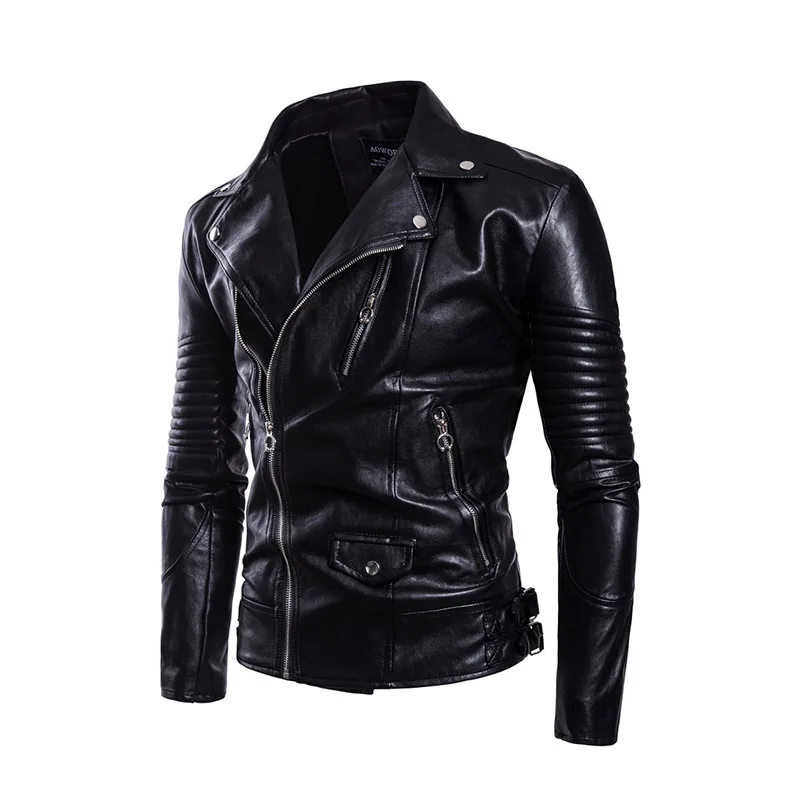 2019 New Men Lapel Locomotive Leather Men's Leather Jackets Fashionable Europe Code Men Leather Jackets Jackets and Coats Y