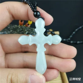 

Natural Emerald Cross Pendant Beads Necklace Charm Jewellery Fashion Accessories Hand-Carved Man Woman Luck Amulet