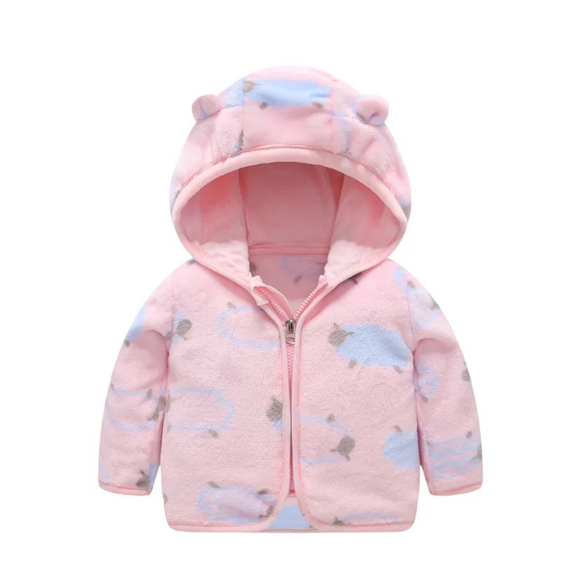 Telotuny Зимние комбинезоны для девочек и мальчиков, хлопковые пальто для детей Одежда для маленьких Девочки Мальчики с милыми ушками с цепочным принтом утепленное пальто с капюшоном теплая верхняя одежда - Цвет: Pink