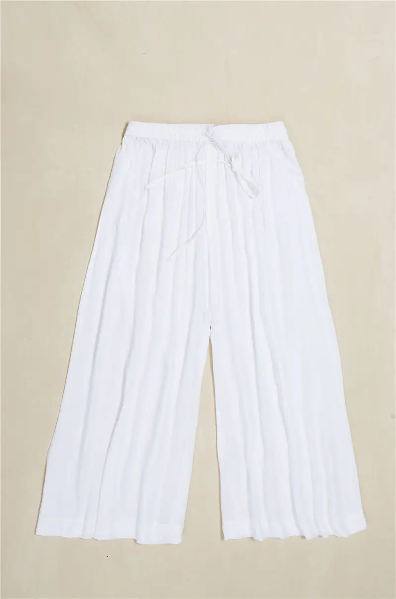 Брюки "Непал" натуральный хлопок Для женщин свободные штаны с высокой посадкой желтый Эластичная лента дышащая Индия брюки с широкими штанинами в стиле «Бохо pantalon - Цвет: white