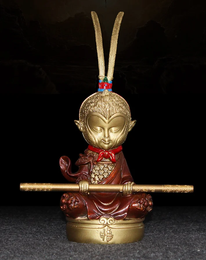 Статуя короля обезьяны из чистой меди, ручная роспись солнца Wukong battle god, украшение стола для дома, гостиной, автомобиля, бронзовые украшения 21 см
