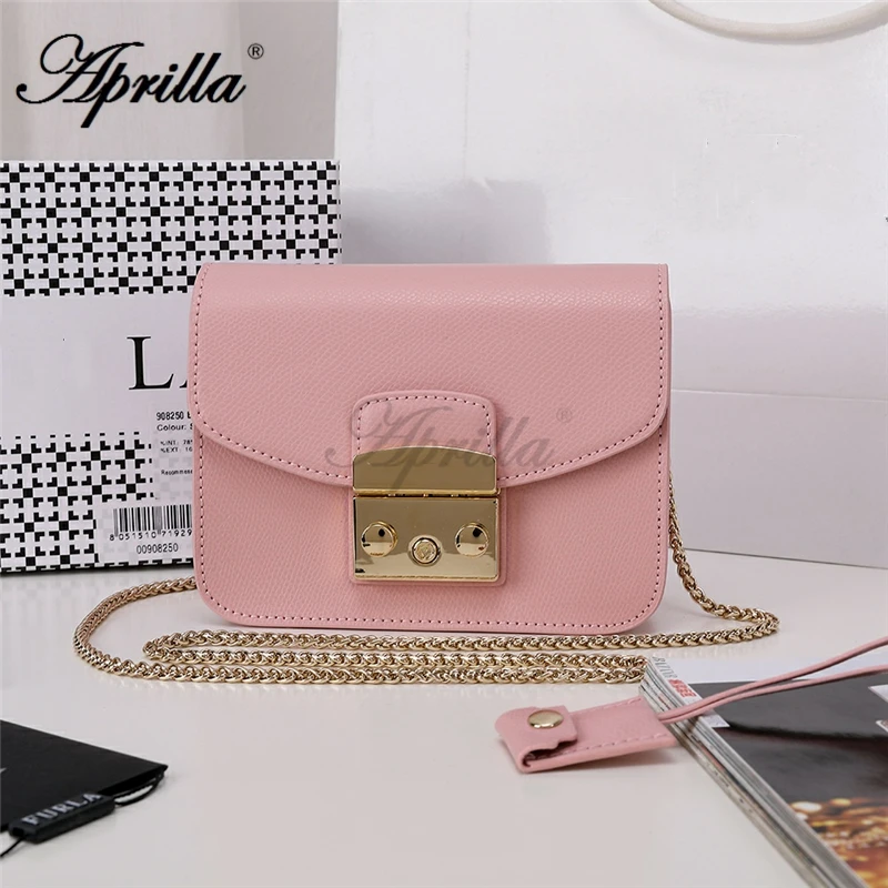 Aprilla дизайнерские брендовые сумки 17 см, маленькие сумки из натуральной кожи с клапаном, женская сумка на плечо с цепочкой, сумки через плечо 201 - Цвет: Розовый