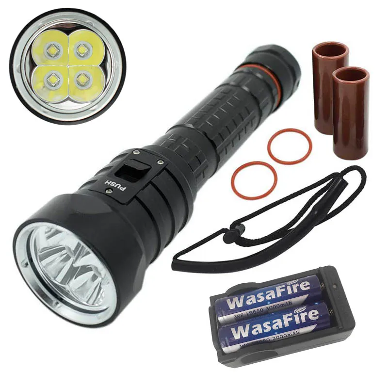 

Waterproof Diver Scuba Diving Torch 4x L2 U2 3 mode LED Dive Flashlight Underwater Flash Light Lamps Lantern by 18650 Battery