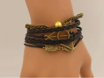 

Multilayer Braided Bracelets Vintage Owl Deathly Hallows wings Infinity Bracelet Bangle Gryffindor Slytherin Free Shiping