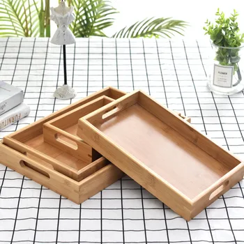 

Bamboo and wooden tray Bamboo rectangular tea cup tray Household Japanese wooden plate bread plate trays decorative home goods
