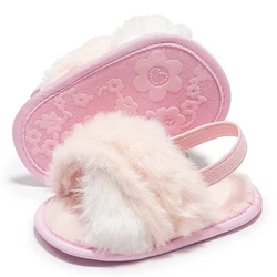 Bebê recém nascido verão menina sandálias de pele lã leopardo sola macia sapatos planos infantil criança anti deslizamento de pelúcia footwears 0 18 meses