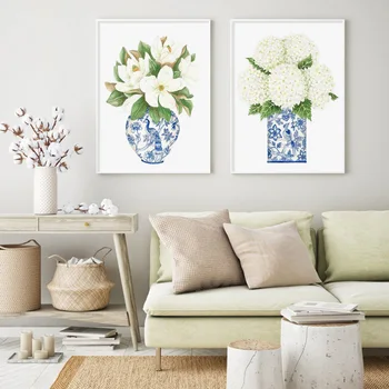 

Elegant Flower Ceramic Canvas Painting Wall Art Posters Prints Pictures for Living Room Aesthetic Decoration Home Decor No Frame