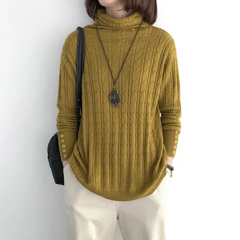 

Women's High Turtleneck Knitting Yellow Sweaters 2019 Winter Tops Pullover Jumper Knitted Pull Femme Hiver Truien Dames New
