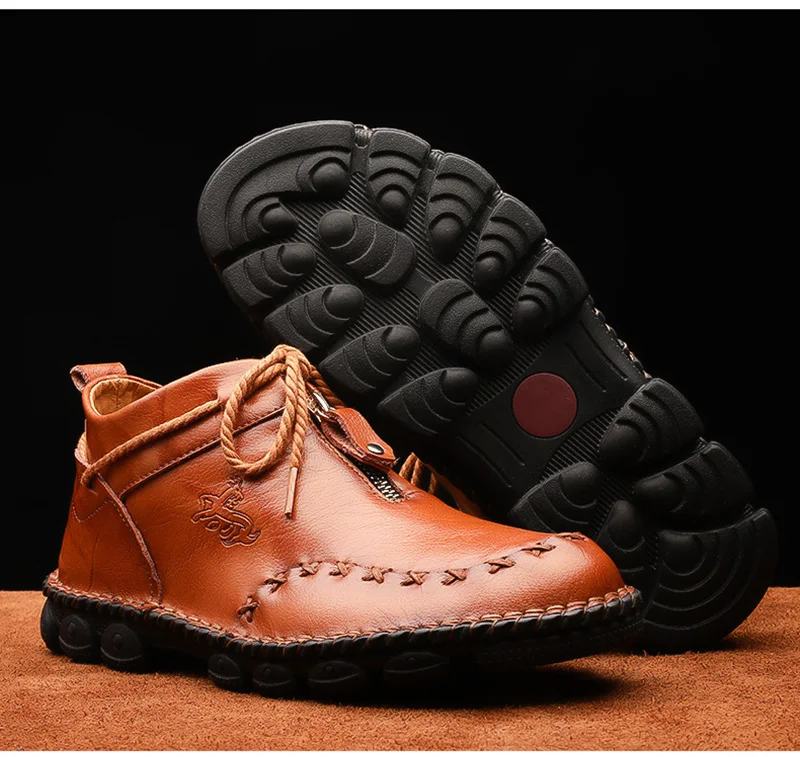 Ранняя осень зимние сапоги Мужские туфли из натуральной кожи Для мужчин повседневная обувь из воловьей кожи, для мужчин обувь Мужские ботильоны черный KA1743