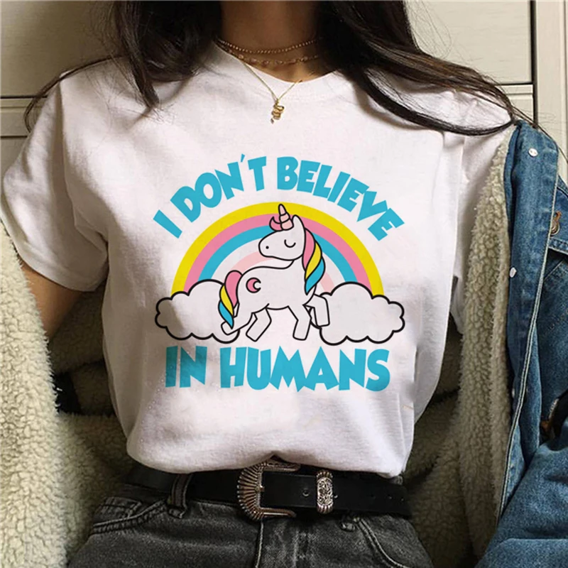 

Cute Unicorn T Shirt Women Fun Korean Style Harajuku T-shirt Ullzang Unicornio Kawaii Cartoon Tshirt 90s Graphic Top Tees Female