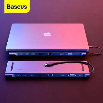 

Baseus USB C HUB All in One Type C to HDMI VGA RJ45 SD/TF Card Reader Audio Converter USB Splitter For Macbook Pro USB-C 3.0 HUB