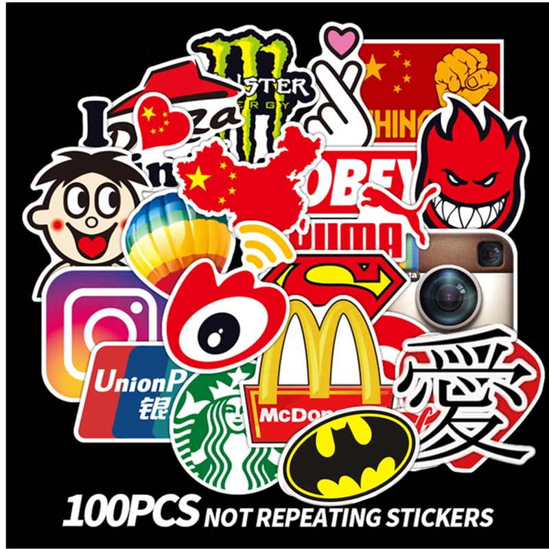 

100Pcs Fashion Brand Graffiti Stickers Laptop Macbook Guitar Water Cup Luggag Fridge Skateboard Surfboard Motorcycle Decal Decor
