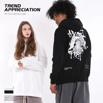 

2019 Tide Brand Autumn and Winter New Men's Gypsum Angel Print Drop Shoulder Cotton Men's Hooded Sweatshirts