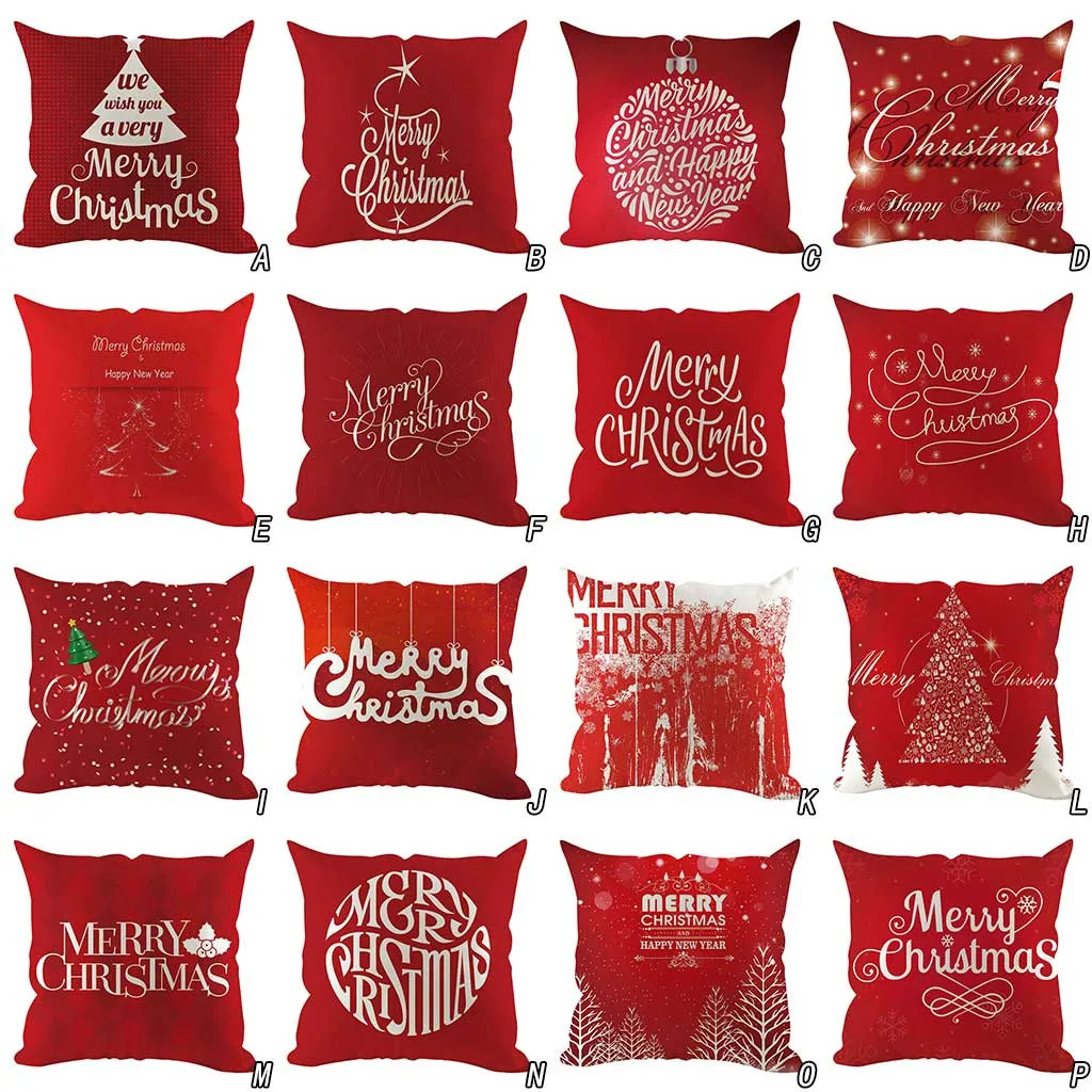 

Red Pillow Cover Merry Christmas Letter Printing Pillowcases Sofa Decorative Throw Pillows Coussin Decoratif Xmas Cushion Cover