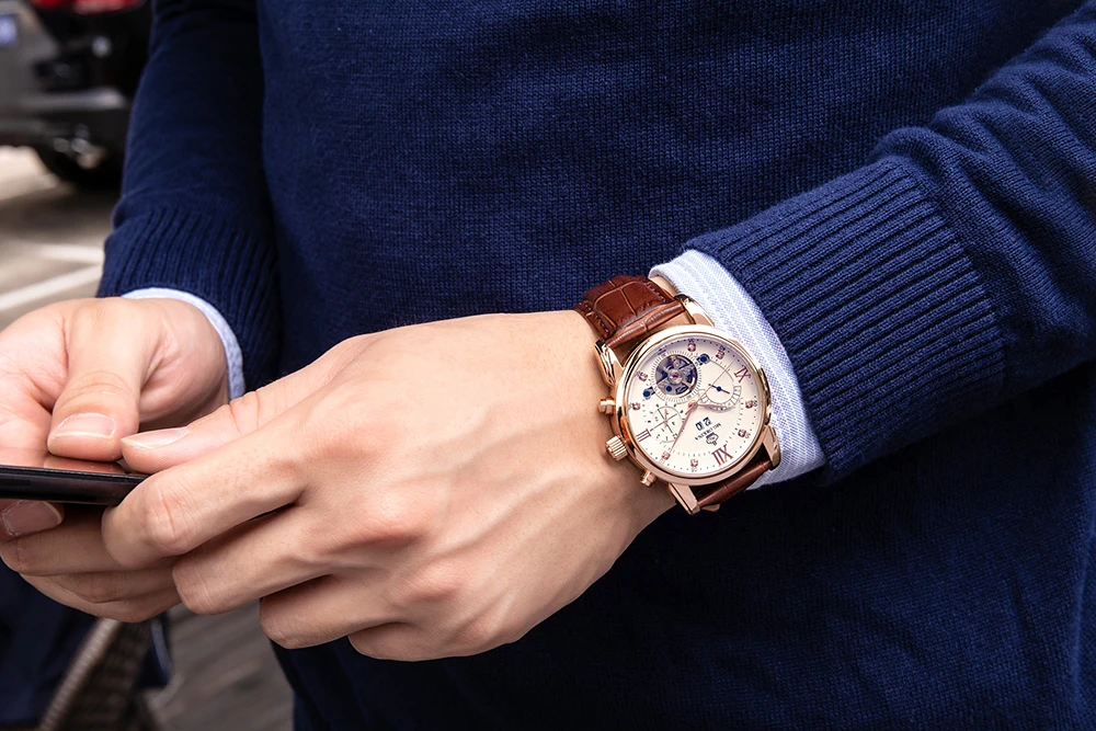Мужские механические часы ORKINA Tourbillon светящиеся автоматические из натуральной