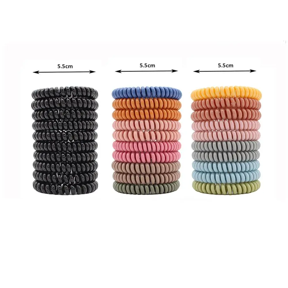 10pcs Top Fashion Ice Cream Colorful Spiral Spin Screw Telephone Wire Hair Ties Pearly Premium Plastic Rubbers Ponytails