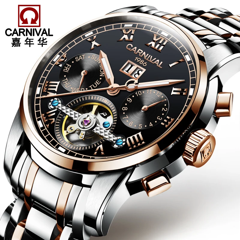 2019 новые Carnival Tourbillon автоматические механические часы деловые мужские из