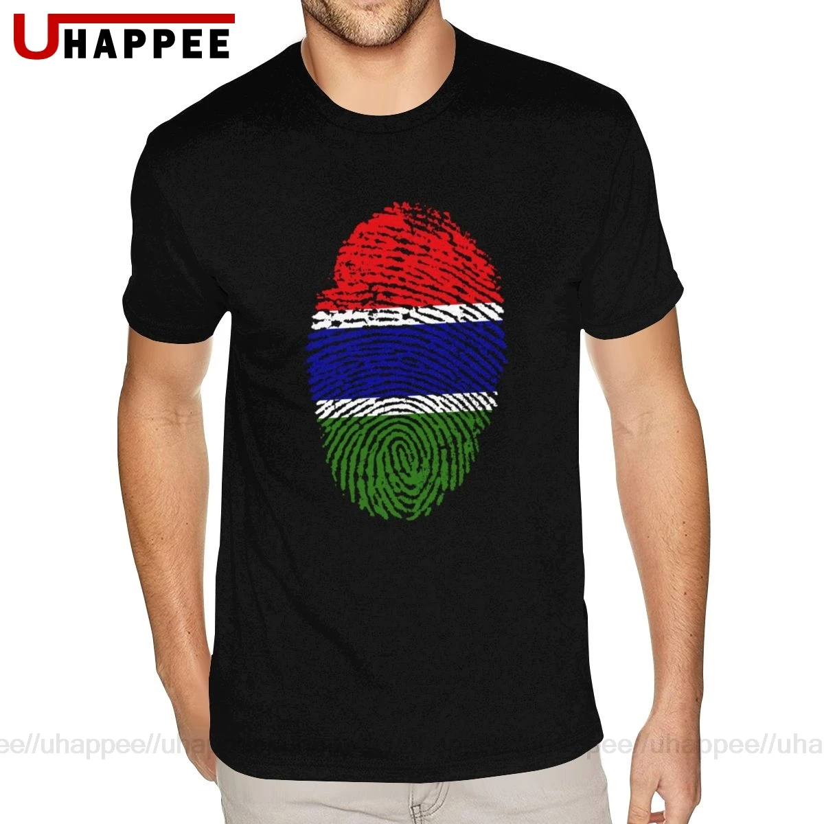 Personalised Gambia Flag Fingerprint Shirts Men Top Quality Short Sleeve Premium Cotton Crew Neck T Shirt | Мужская одежда