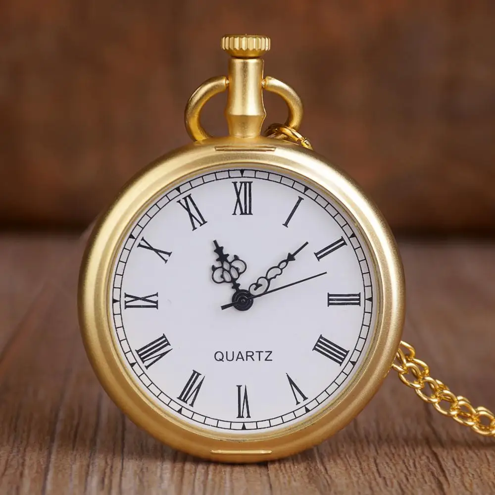 

New Retro Golden Quartz Pocket Watches Stainless Steel Pocket Watches Necklace Chain Best Gifts for Mens Womens