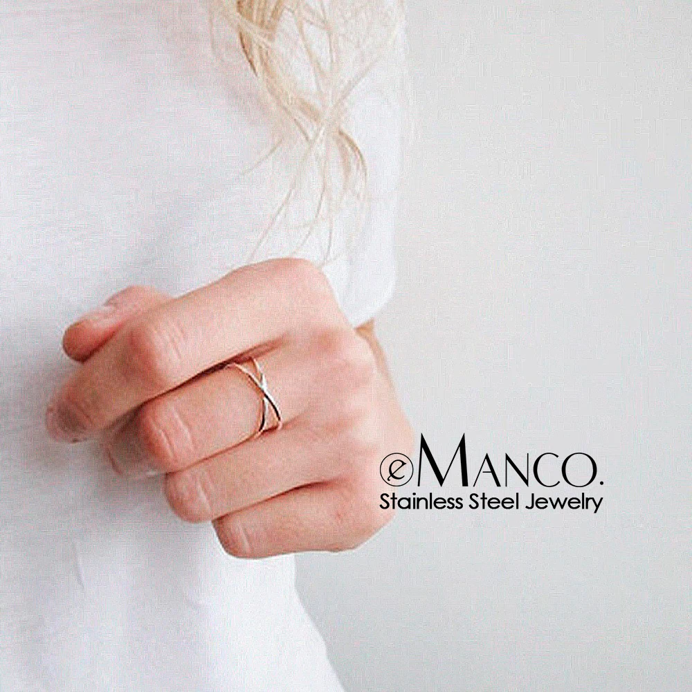 

e-Manco stainless steel rings for women Fashion Design Statement Rose Gold Color Ring Trendy wave ring fashion jewelry