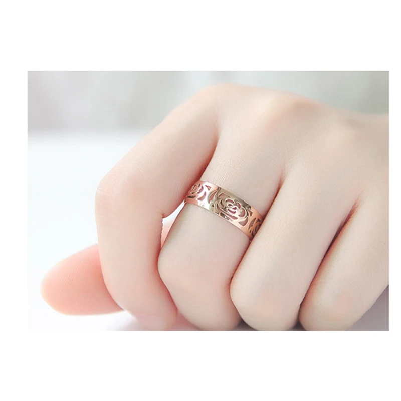 18KGP розовое золото цвет цветок камелии кольцо Мода 316L титановая сталь женские ювелирные украшения в подарок любимой(GR226