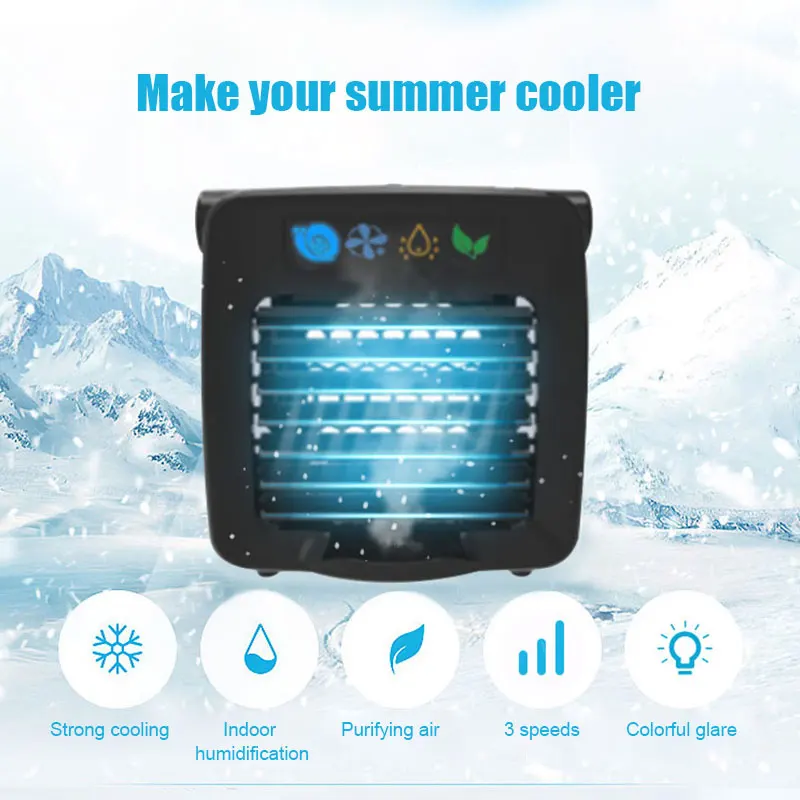 

New USB Mini Portable Air Conditioner Humidifier Purifier 7 Colors Light Desktop Air Cooling Fan Air Cooler Fan for Office Home
