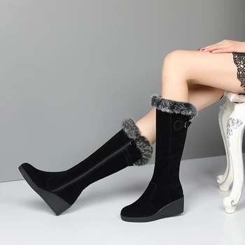 

2020 new wedge heel round toe rabbit fur boots