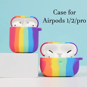 

Soft Cover For Apple Airpods pro Airpods 2 Case Silicone Rainbow Cover For AirPods 2 3 Accessories Earphone Case With Keychain