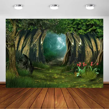 

Fairy Tale Wonderland Enchanted Forest Photography Backdrops Green Grass Spring Baby Birthday Party Photo Studio Background