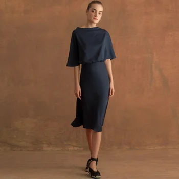 

Gedivoen Summer Fashion Runway Solid Simple Dress Women Batwing Sleeve A Line Dress High Street Female Knee Length Dresses