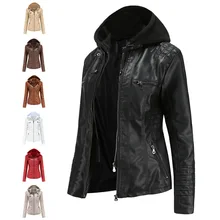 2021 European and American cross border hooded leather jacket two-piece detachable large leather jacket spring and autumn coat