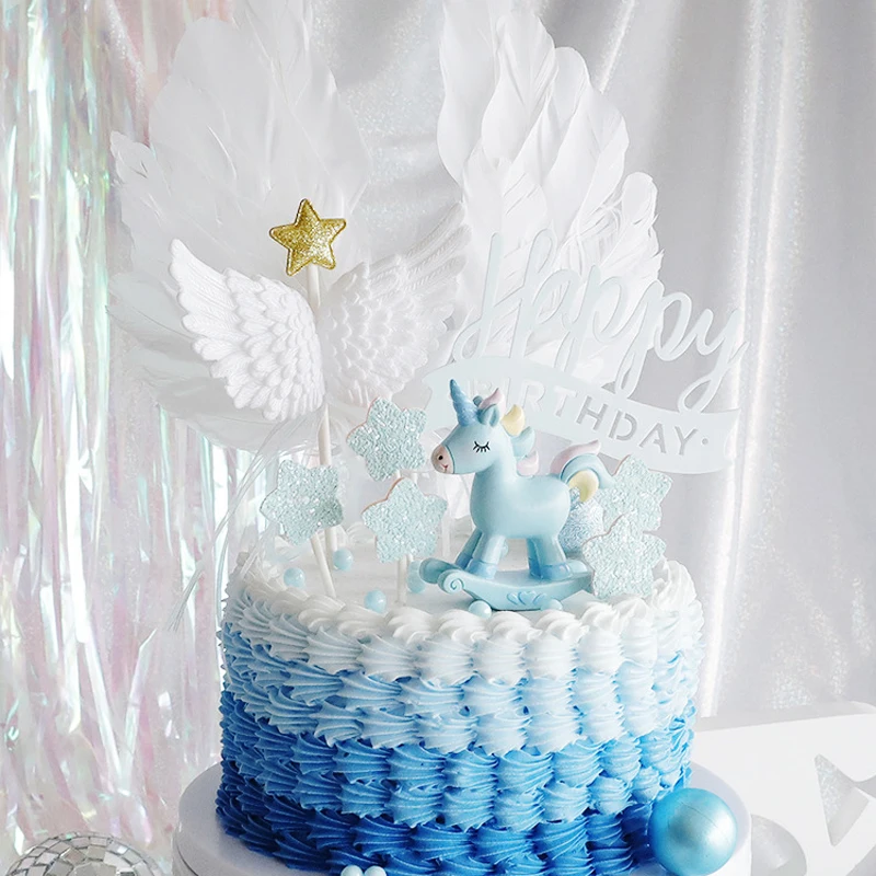 Unicorn Girl boy Straw Cake Topper for Birthday Party Decor Hairball Clouds Baking Supplies Ladder Baby Shower Dessert Gifts | Дом и сад