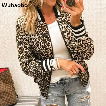 

Wuhaobo Spring Autumn Slim Leopard Women Coat Jackets Fashion Long Sleeve O-Neck Print Casual Outwear Female Zipper Jacket