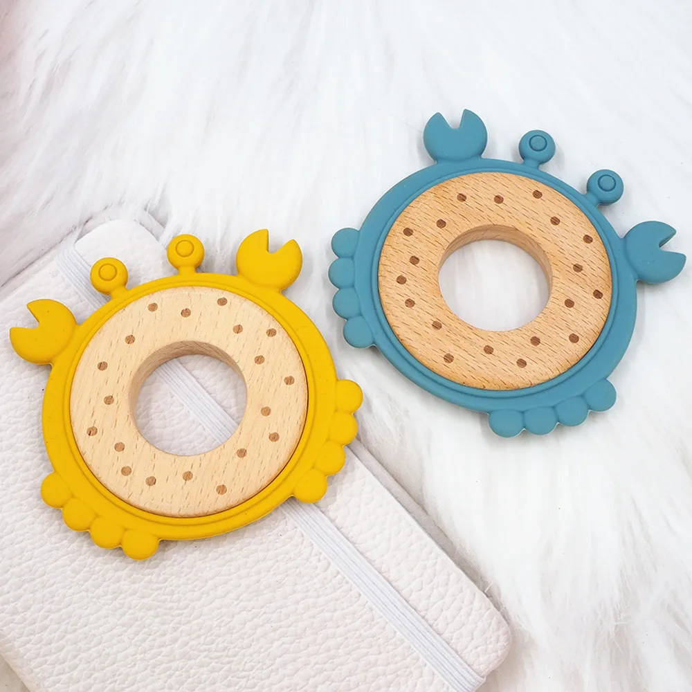 

Chenkai 5PCS Crab Dog Unicorn Owl Silicone Wooden Teether Baby Animal Teething For DIY Infant Nursing Chewing Teether Chains