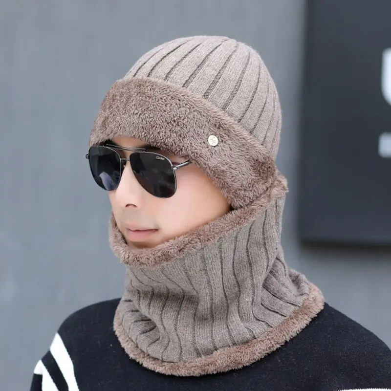 Зимняя шапка Skullies, шерстяные шапочки, вязаная шапка, шарф, набор, Балаклава, мужская шапка, осенние шапки для мужчин, шапочки, шапки