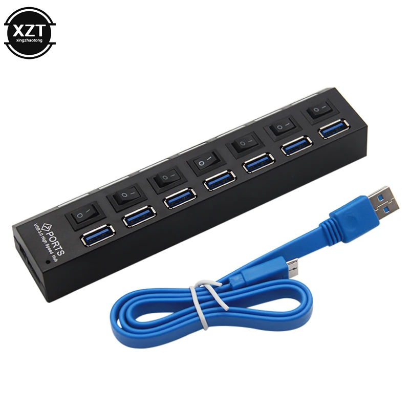 USB 3,0 концентратор Мульти USB разветвитель 7 портов расширитель несколько USB 7 Hab с адаптером питания USB3.0 концентратор с переключателем для ПК