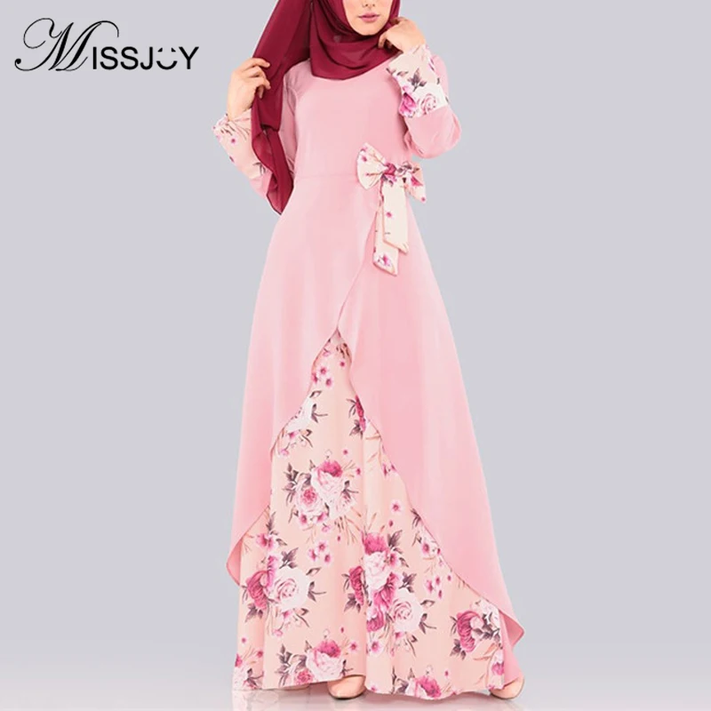 MISSJOY 2019 мусульманские женские платья кимоно Абая печать цветочный бант арабский