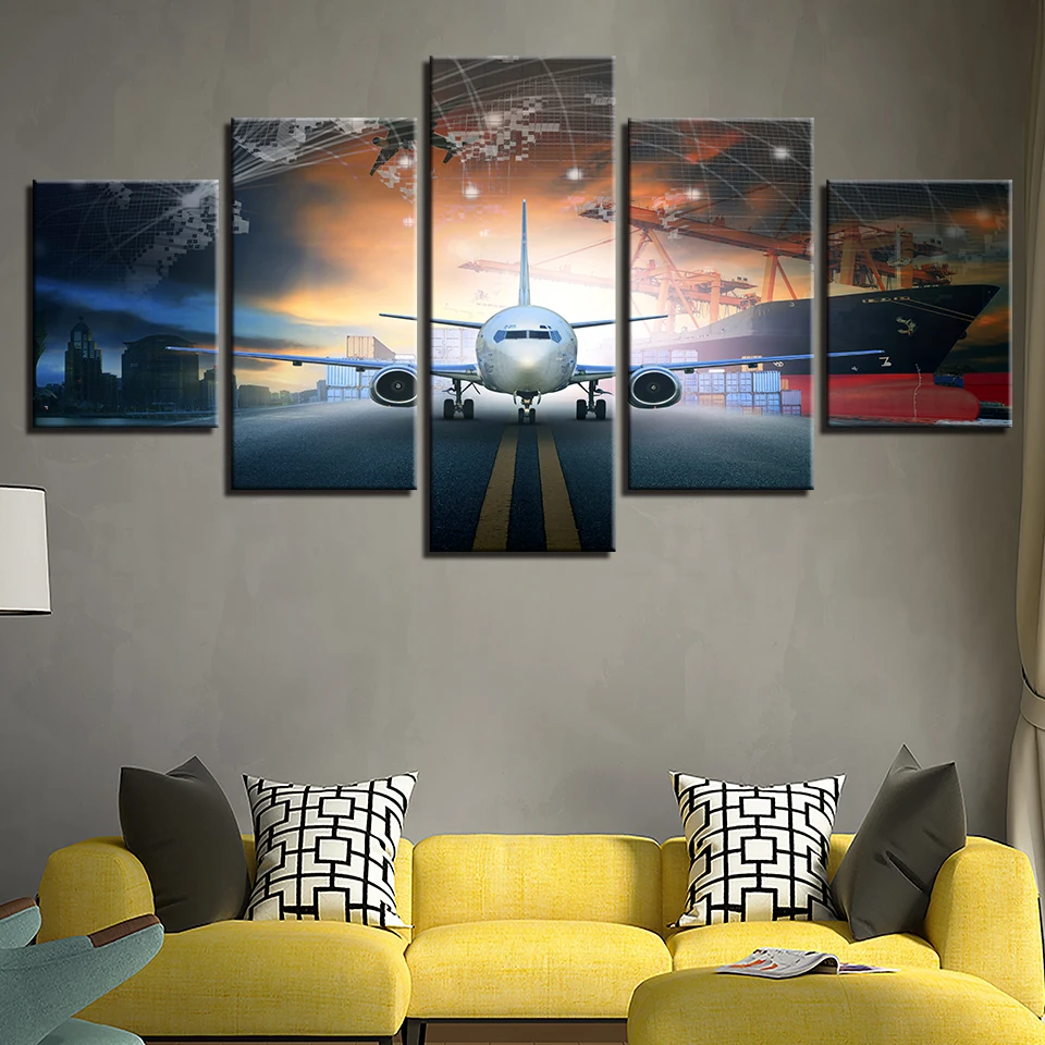 Wall Art Home Decor Abstract Poster 5 Pieces Aircraft HD Pictures For Living Room Frame Modern Printed Canvas Painting Artwork | Дом и сад