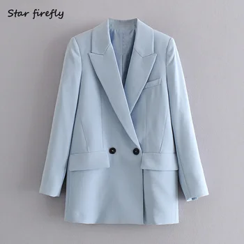

Star firefly fashion Za suit female 2020 summer leisure loose double buckle pocket decoration drape blazer women