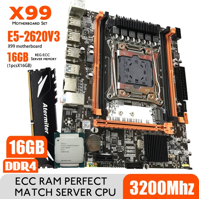 X99 DDR4 2DDR4 DIMM Motherboard Set With Xeon E5 2620 V3 LGA2011-3 CPU 1 * 16GB = 16GB PC4 RAM 3200MHz DDR4 Memory RAM REG ECC 1