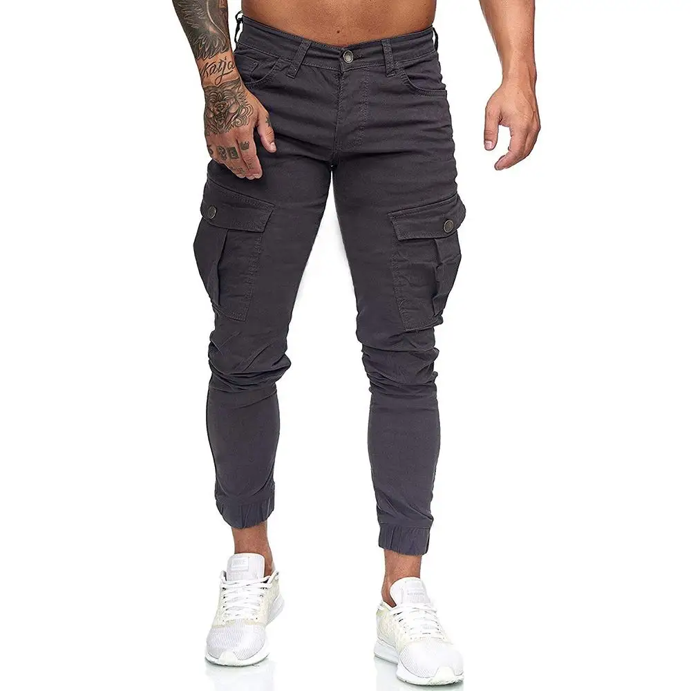 

Solid color Men's Casual Trousers Harem Pants Men Cargo Pants for Men Stick pocket stitching White Black