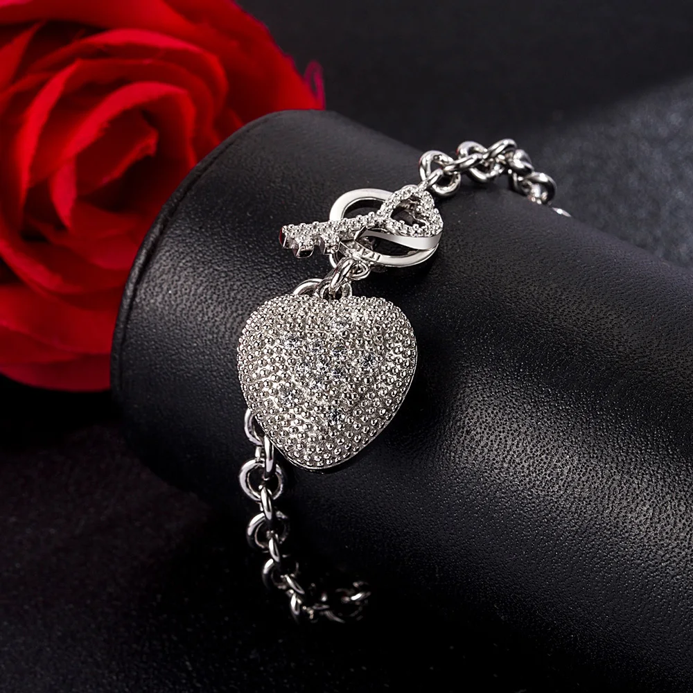Женский браслет из серебра 925 пробы с подвеской в виде сердца|sterling silver bracelet|solid